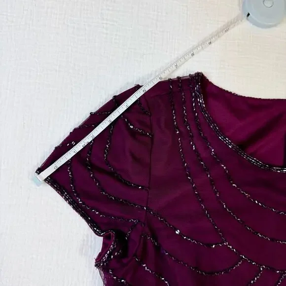 Adrianna Papell Beaded Sheer Overlay Evening Gown Cassis Wine Burgundy Women’s 6 - Picture 15 of 16
